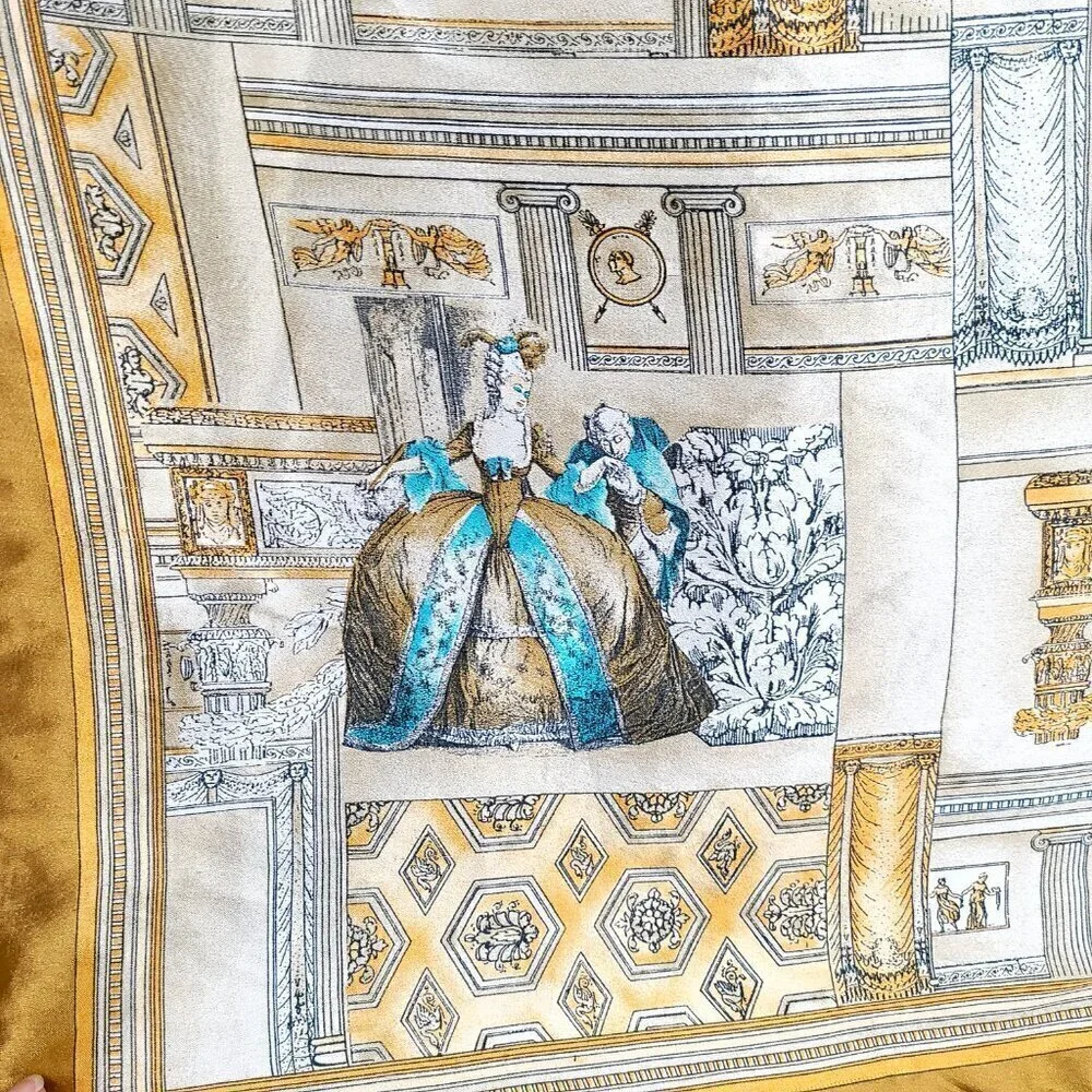 Victorian Era 1900s Made in Italy Gold Off White Square Scarf